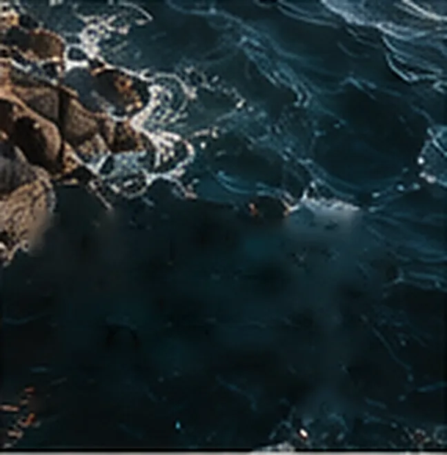 Dark sea water breaking over rocks